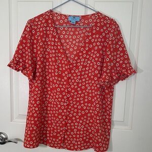 CeCe Orange and White Floral Blouse